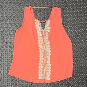 Alya Coral Lace Accent Sleeveless Blouse